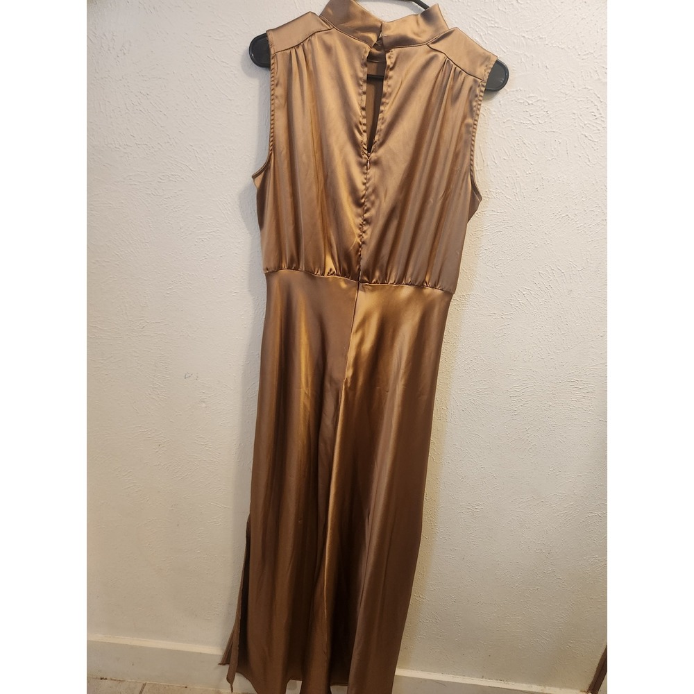 Lulus Maxi Dress L‎ Sleeveless Mock Neck Slits Classic Elegance Satin Blush Pink